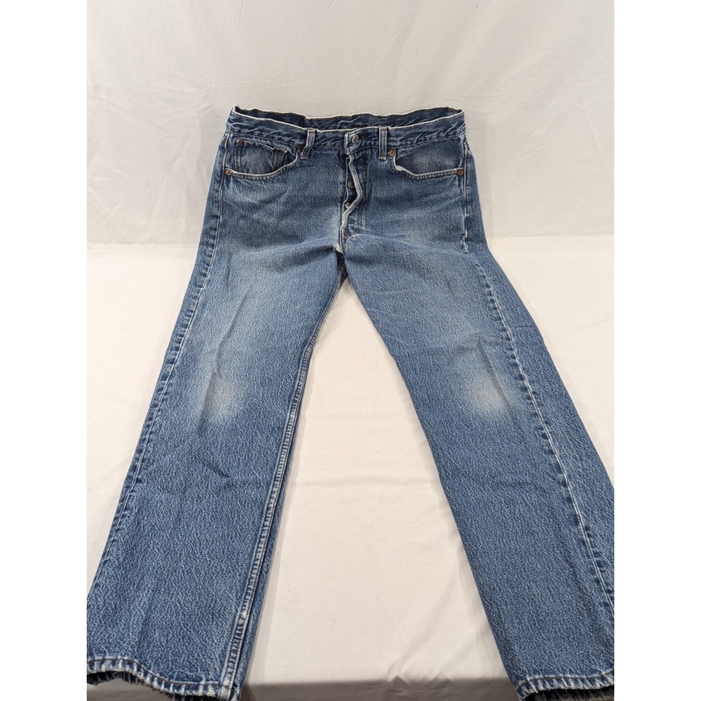 VTG Levis Jeans Mens 32x31 Blue 501 Distressed Straight Light USA Tagged 34x32 - Picture 4 of 11